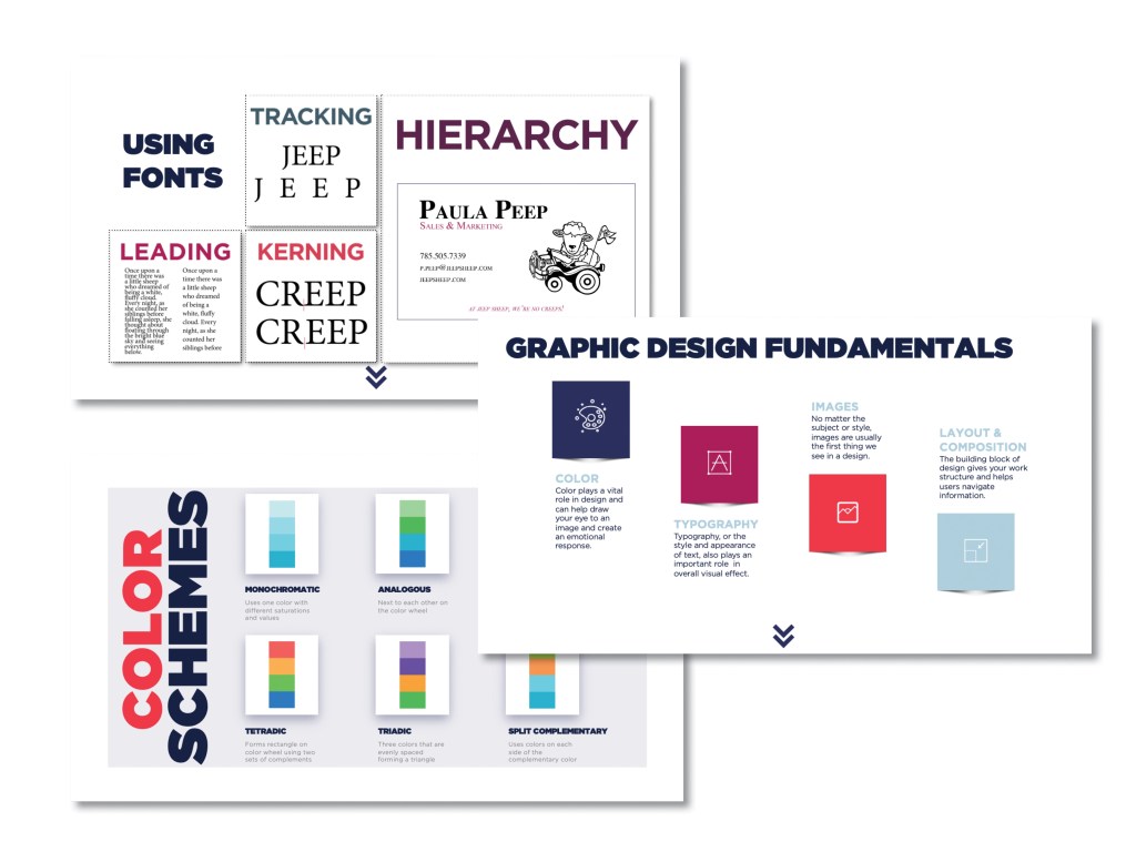 Three presentation slides from graphic design presentation